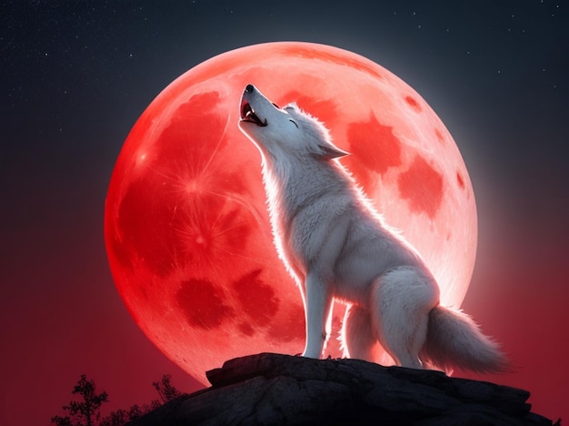 Wolf heult den Mond an