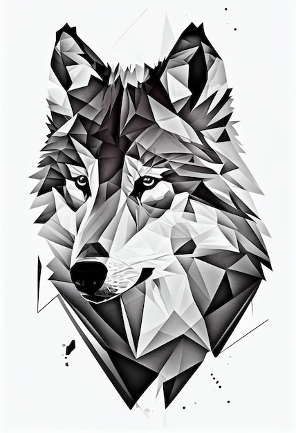 Wolf im geometrischen Stil auf weißem Hintergrund, AI generiert