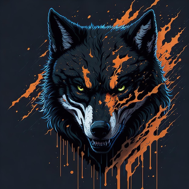 Wolf in der flachen ai-illustration des waldes