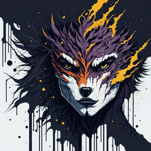 Wolf in der flachen ai-illustration des waldes