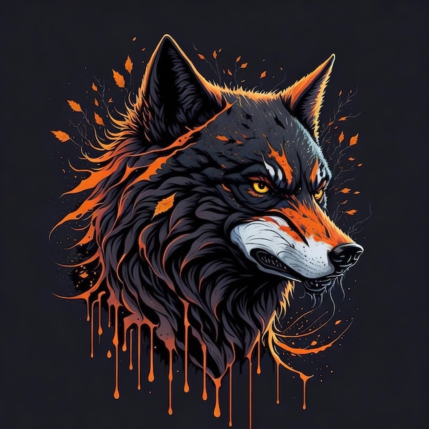 Wolf in der flachen ai-illustration des waldes