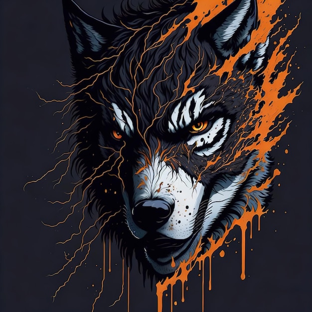 Wolf in der flachen ai-illustration des waldes