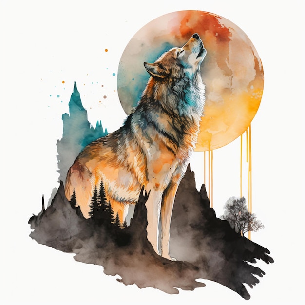 Wolf-Mond-Aquarell-Zusammenfassung