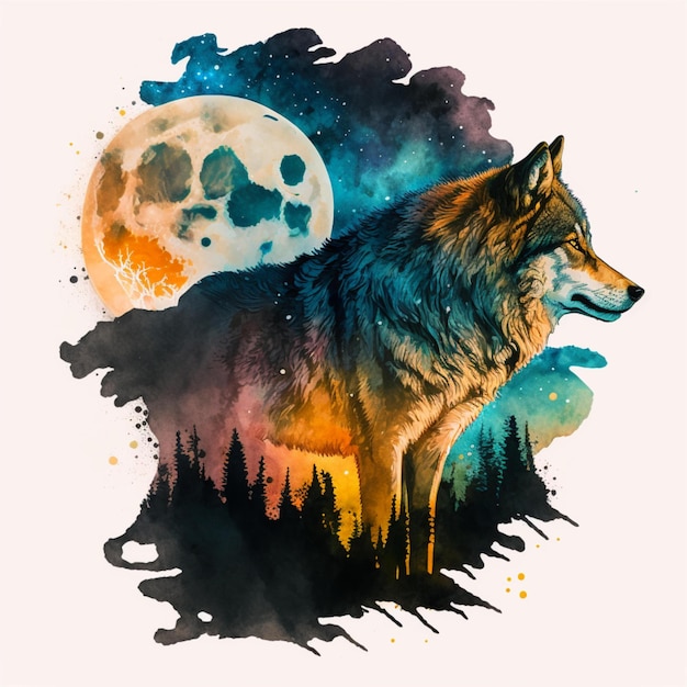 Wolf-Mond-Aquarell-Zusammenfassung