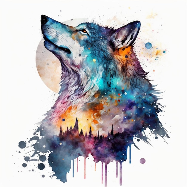 Wolf-Mond-Aquarell-Zusammenfassung