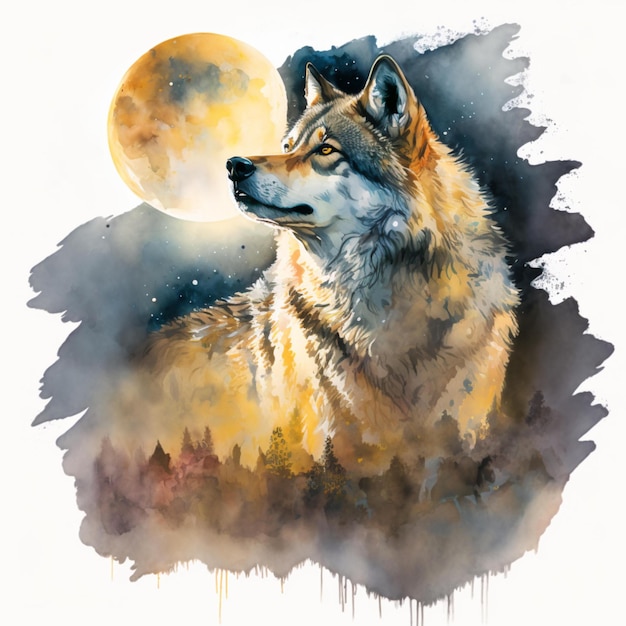 Wolf-Mond-Aquarell-Zusammenfassung