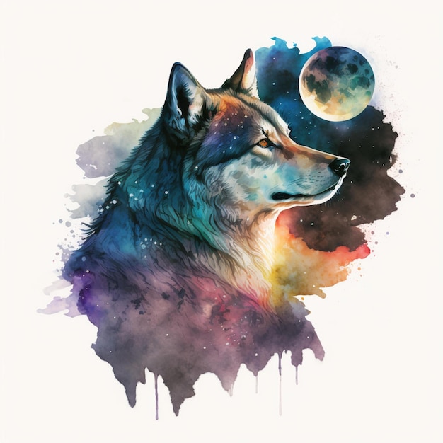 Wolf-Mond-Aquarell-Zusammenfassung