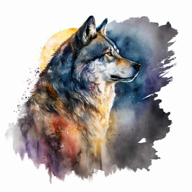 Wolf-Mond-Aquarell-Zusammenfassung