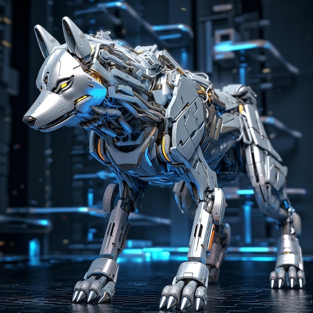 Wolf robot animal tecnología moderna 3d renderizado imágenes AI Generated Art