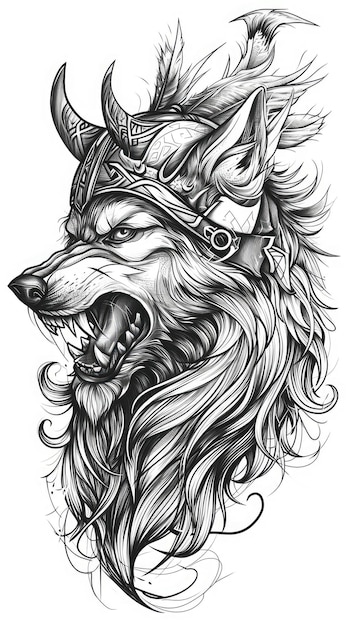 Wolf Tattoo Flash AI generiertes Bild