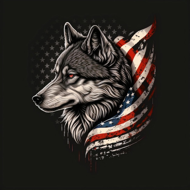 Wolfsdesign mit amerikanischer Flagge