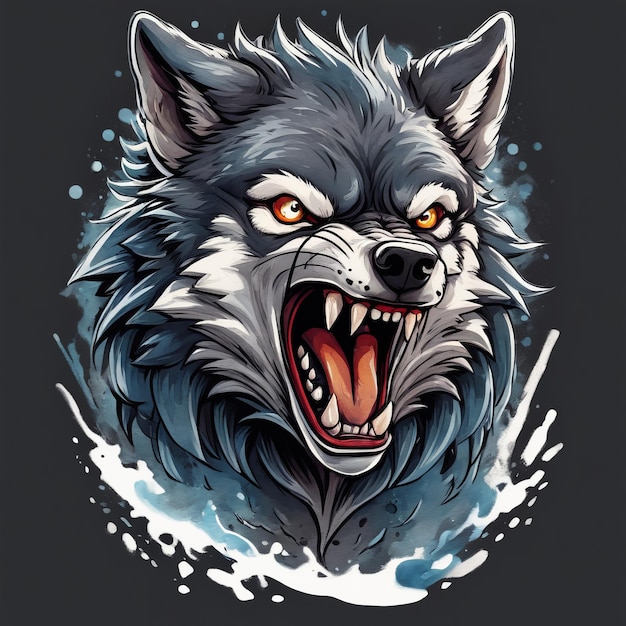 Wolfskopf-Maskottchenfarben-T-Shirt-Kunst, erstellt mit generativer KI-Software