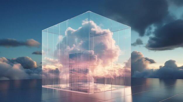 Wolke im Glaswürfel Wolkenlandschaft digitale Metaversum-Infrastruktur Generative KI