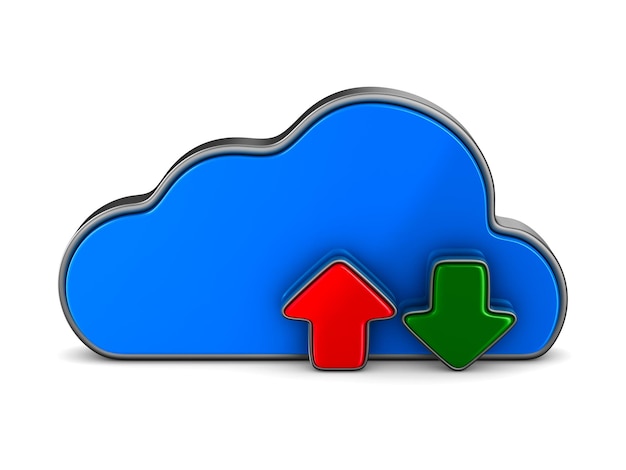 Foto wolke und pfeile auf weißem hintergrund. isolierte 3d-darstellung