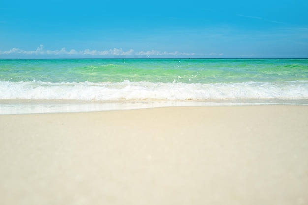 Wolken mit blauem Himmel über ruhigem Meer Strand im tropischen Strand Meerstrand mit blauer Himmelsandsonne beautifu