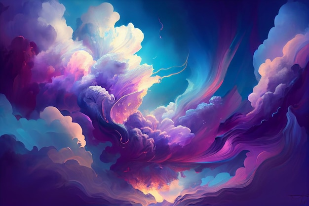 Wolken mit einer abstrakten blauen und violetten generativen ai