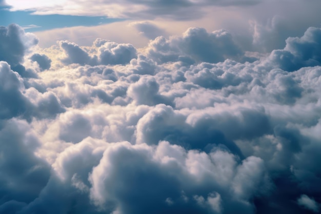 Wolken über einem blauen Himmel bei Sonnenuntergang, Blick auf Wolken durch hohe ebene Wolken an einem sonnigen Tag