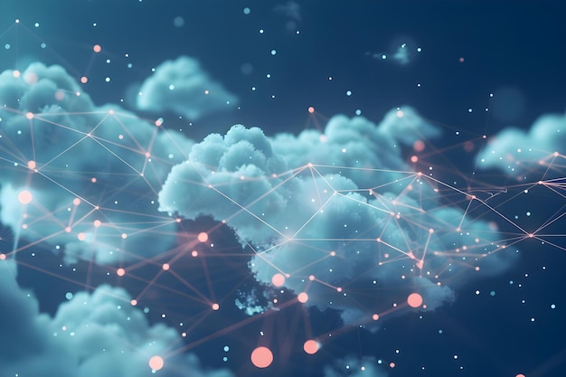 Wolkenförmige Netzwerkverbindungen, die die Datenübertragung in der Cloud Computing-Technologie symbolisieren Konzept Cloud Computing Datenübertragungsnetzverbindungen Technologie Cloud-Dienste