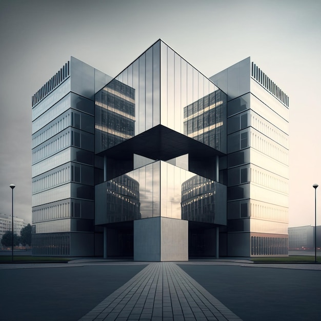 Wolkenkratzer dunkle Gebäudefassade Lichter der Stadt Reflexion auf Glas Generative KI