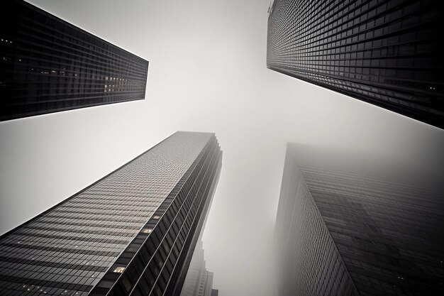 Wolkenkratzer moderner Gebäude im Nebel AI generiert
