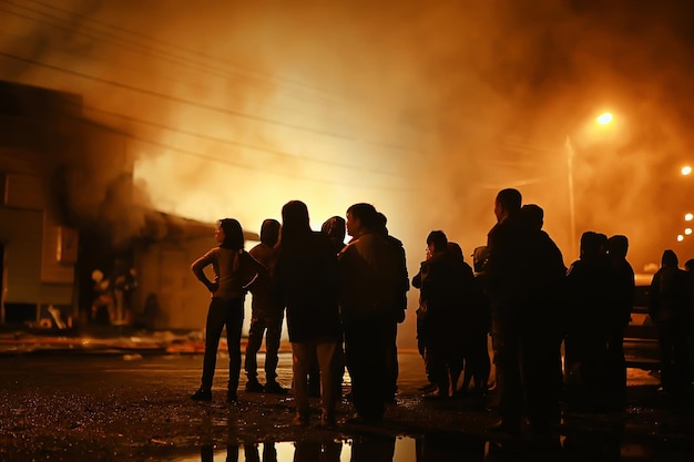 Wologda, Russland - 16. September: Nachtfeuer in der Stadt, Aussicht mit Menschen, dramatische Tragödie mit Feuer und Rauch, 16. September 2017 Wologda, Russland