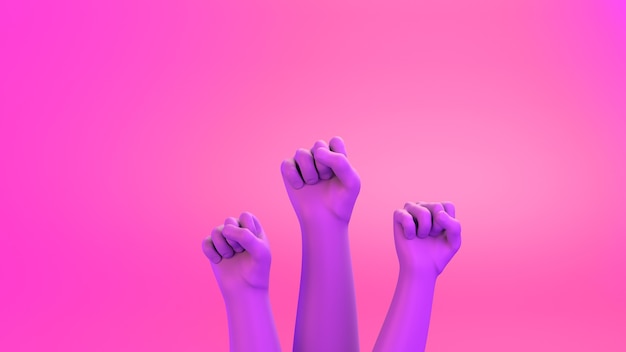 Woman fist Ilustração 3D do Dia Internacional para a Eliminação da Violência contra o Feminismo Feminino