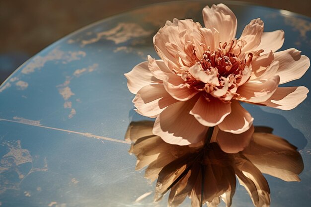 Foto woman in a lace glove with a dried pink peony flower