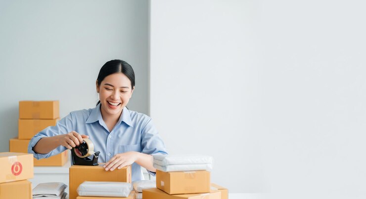 Woman Packaging Boxes for Shipping