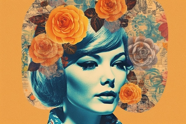 Woman Power vintage colagem retrô pop art anos 60 anos 70 flor moda meninas