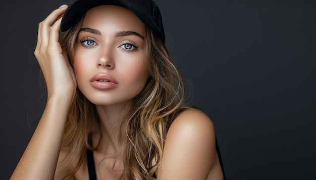 Foto woman with blue eyes and black hat