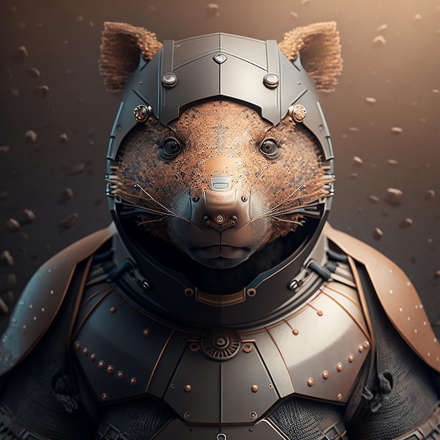 wombat en cyberpunk futurista robótico metal antiguo armadura rústica trajes