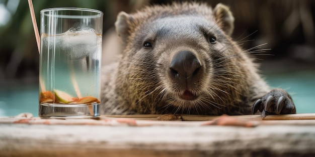 Wombat está de vacaciones de verano en un balneario y se relaja en la playa de verano