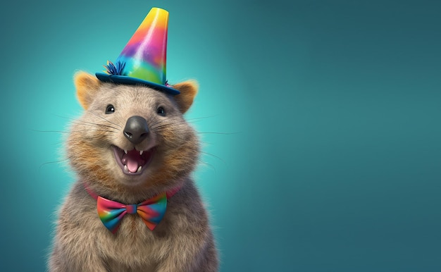 Foto un wombat feliz con sombrero y pajarita.