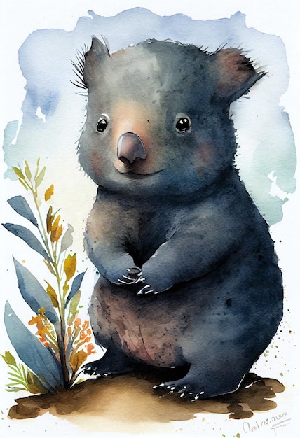 Wombats-Baby-Cartoon-Aquarell