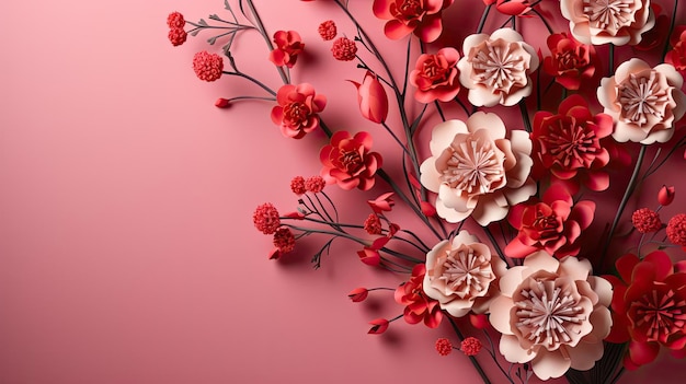 Women's Day-Konzept mit Blumenornamenten und rosa Hintergrund für den 8. März