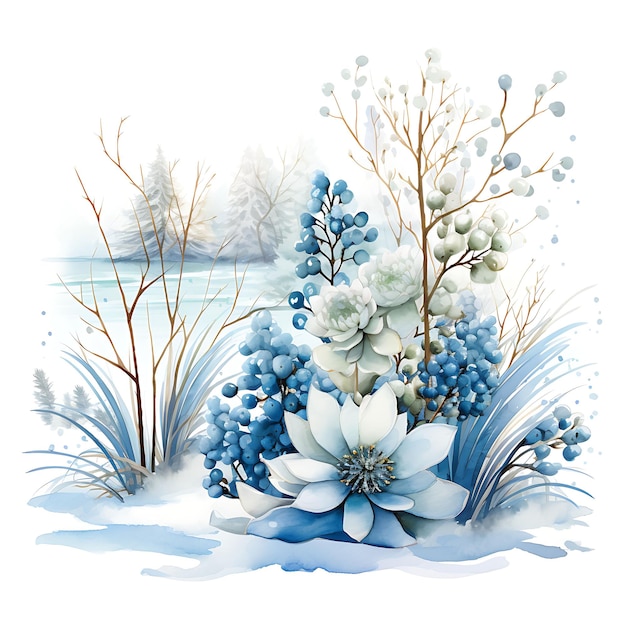 Wonderland de inverno Plantas resistentes à neve Patinação no gelo Pista de patinação na neve Acolor de natureza decorativa