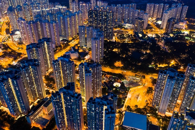 Wong Tai Sin, Hong Kong, 06 de setembro de 2018:- Vista aérea da cidade de Hong Kong à noite