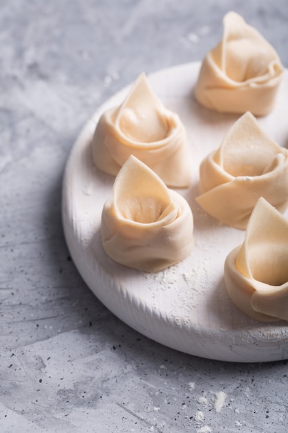 Wonton crudo, plato chino hecho de masa y rellenos