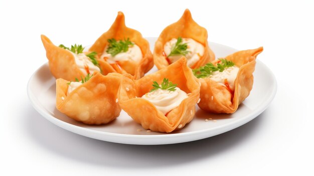 Wontons de queijo de creme e caranguejo