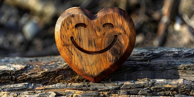 Wooden Happy Face Símbolo de feedback positivo do cliente e satisfação Conceito Classificações do cliente Símbolo do rosto feliz Feedback positivo Decoração de madeira Satisfação do cliente