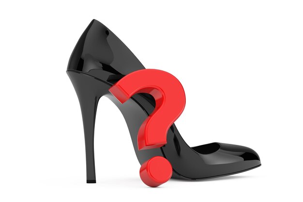 Wooman Shooes de tacones altos negros con representación 3d de signo de interrogación rojo