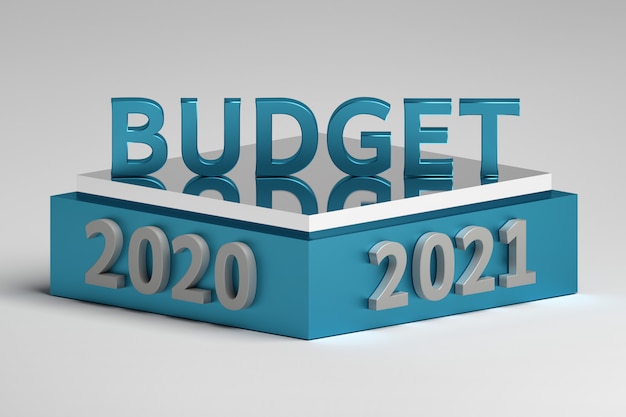 Word Budget en un podio con números de año 2020 y 2021