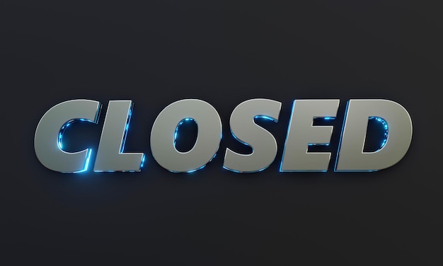 Word Closed é escrito em fundo escuro com efeito cinematográfico e neon. Renderização em 3D