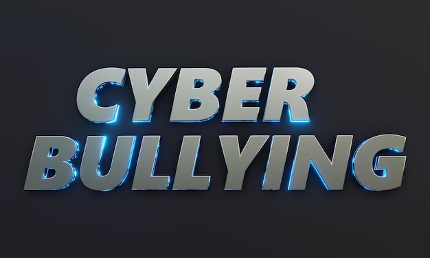 Word Cyber Bullying ist auf dunklem Hintergrund mit Film- und Neoneffekt geschrieben. 3D-Rendering