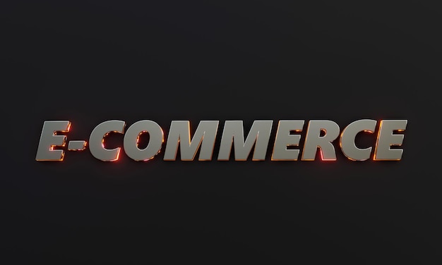 Word ECommerce está escrito en fondo oscuro con efecto de texto cinematográfico y neón Renderización 3D