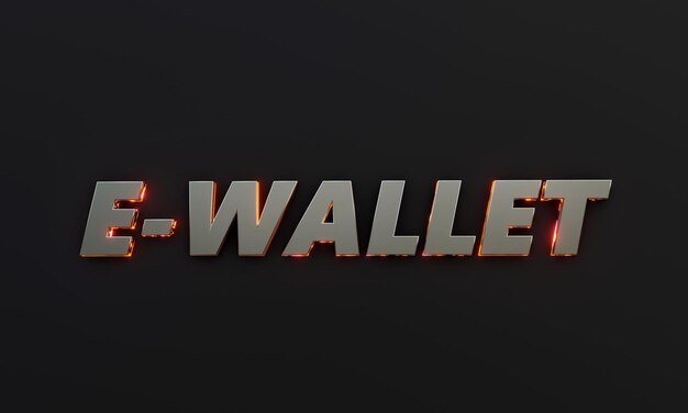 Foto word ewallet é escrito em fundo escuro com efeito de texto cinematográfico e néon 3d rendering