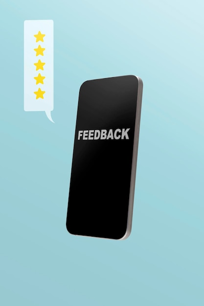 Foto word feedback con una calificación de cinco estrellas en la pantalla del teléfono móvil