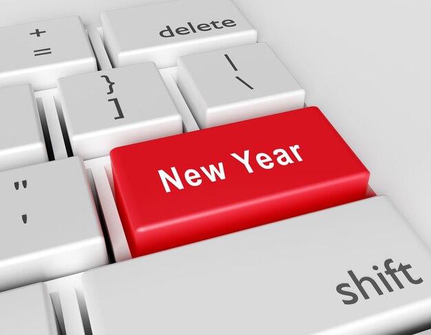 Words New Year wird auf einer Computertastatur geschrieben
