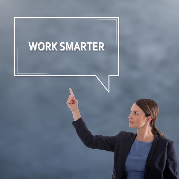 WORK SMARTER Conceito de negócio Mulher de negócios Conceito gráfico