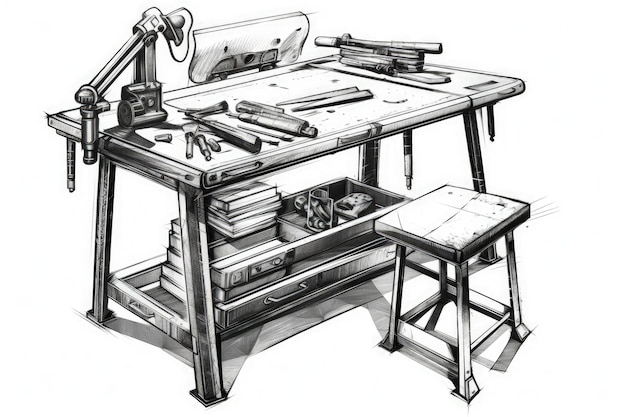 Foto workbench mit verschiedenen tools, die mit generativer ki-technologie erstellt wurden